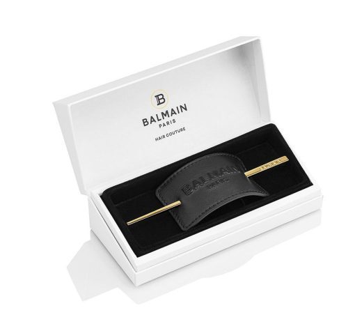 Balmain Hair Natūralios odos firminė plaukų segtukas, juodas / Genuine Leather Signature Hair Barrette Black with Logo - Image 2